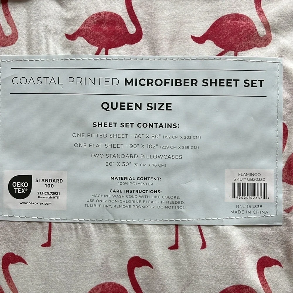 🆕 Coastal Microfiber Sheet Set Flamingos Queen